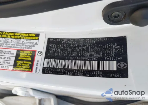 2022 Toyota Camry Se from USA, damaged, VIN 4T1G11AK0NU627567